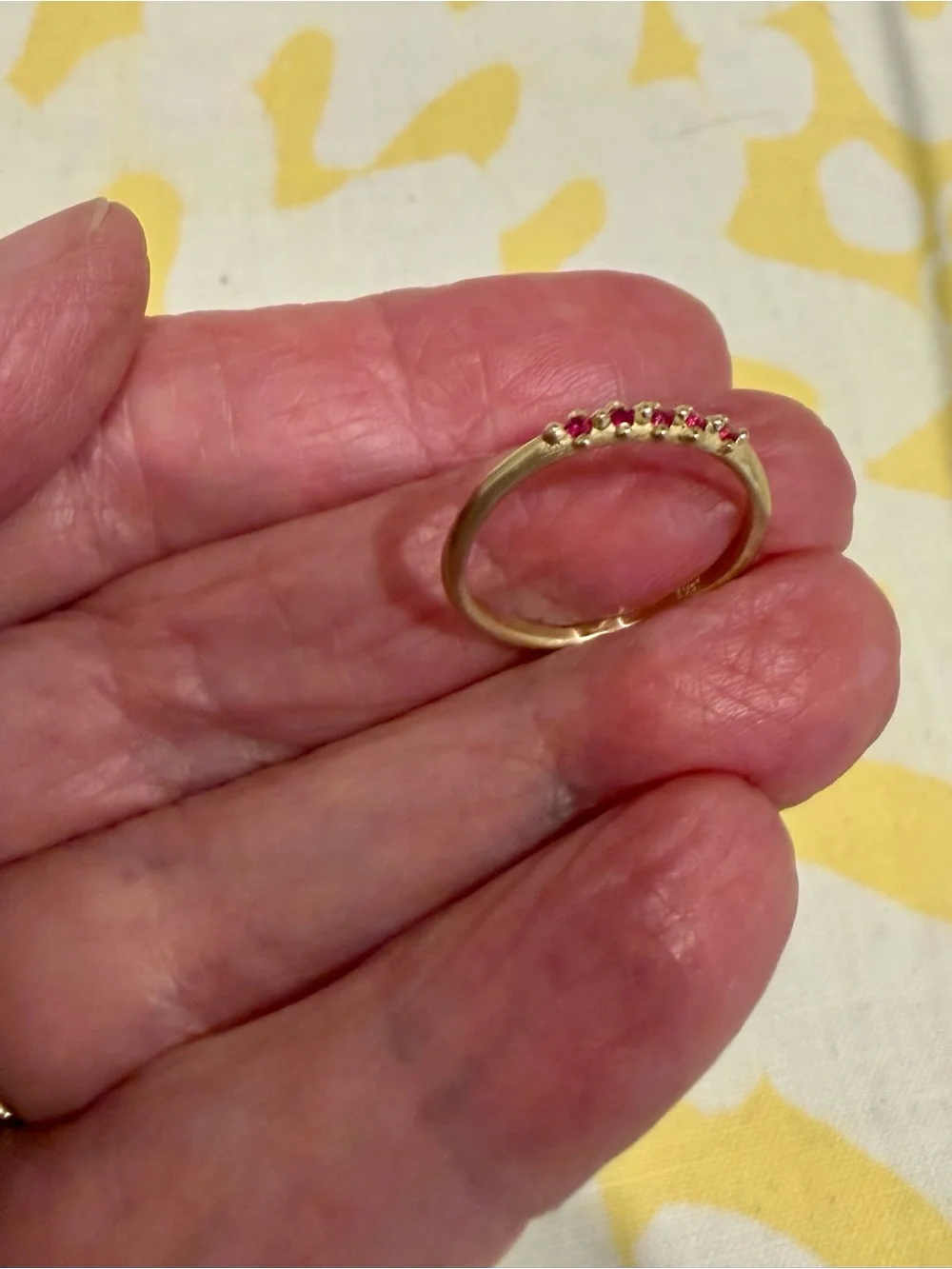 14K Solid Yellow Gold Stacker Band with Genuine Rubies